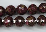 CGO66 15.5 inches 14mm faceted round gold red color stone beads