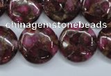 CGO89 15.5 inches 18mm flat round gold red color stone beads