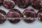 CGO90 15.5 inches 20mm flat round gold red color stone beads