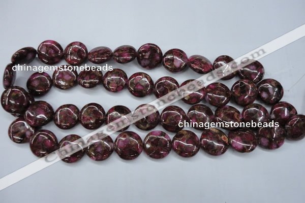 CGO90 15.5 inches 20mm flat round gold red color stone beads