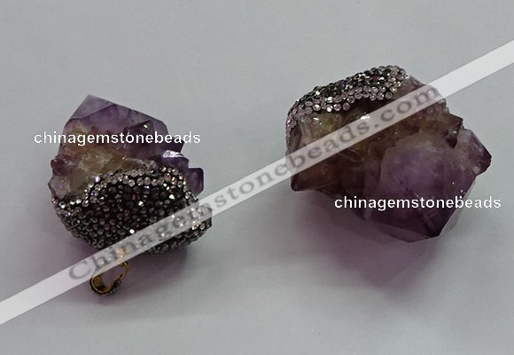 CGP1529 30*40mm - 40*45mm faceted nuggets druzy amethyst pendants