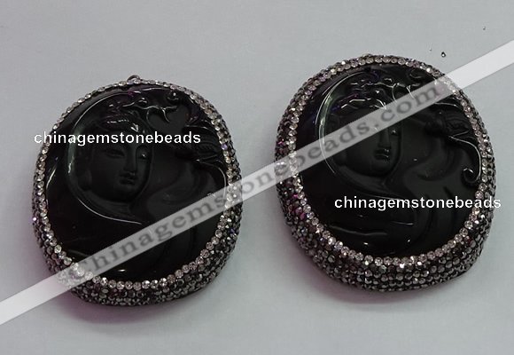 CGP1569 43*53mm carved black obsidian pendants wholesale