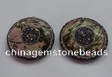 CGP1592 55mm coin rhodonite gemstone pendants wholesale