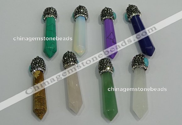 CGP198 10*55mm sticks mixed gemstone pendants wholesale