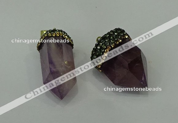 CGP212 15*30mm - 20*35mm bullet amethyst gemstone pendants