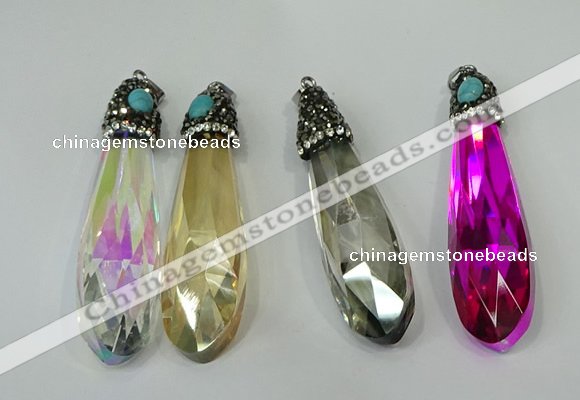 CGP249 17*70mm faceted teardrop crystal glass pendants wholesale