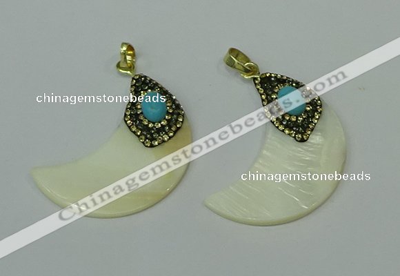 CGP281 20*40mm moon pearl shell pendants wholesale