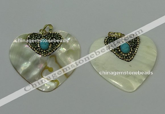 CGP288 40*45mm heart pearl shell pendants wholesale