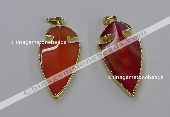 CGP3004 22*45mm arrowhead agate gemstone pendants wholesale