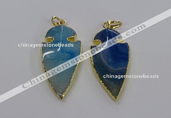 CGP3005 22*45mm arrowhead agate gemstone pendants wholesale