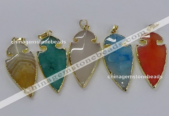 CGP3008 22*45mm arrowhead agate gemstone pendants wholesale