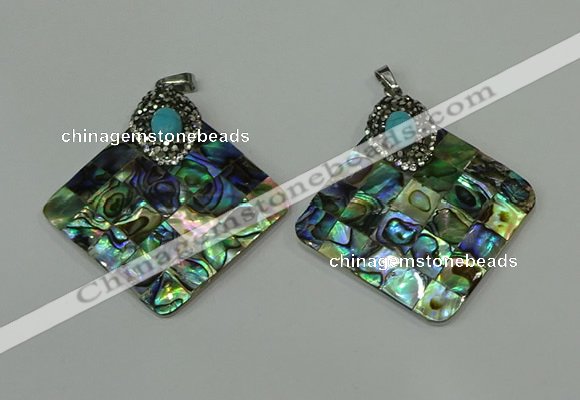 CGP306 35*35mm diamond abalone shell pendants wholesale
