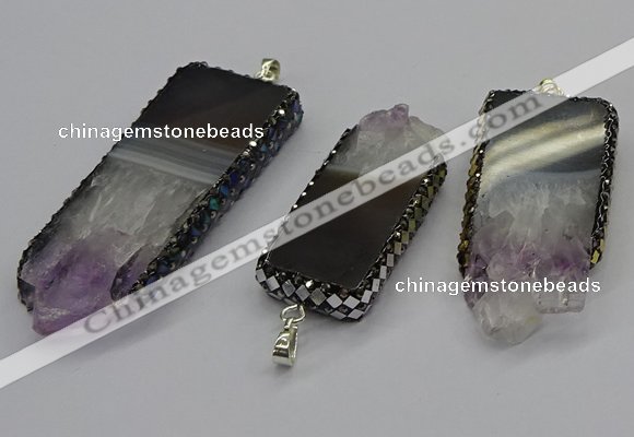 CGP3078 25*50mm - 30*65mm freeform druzy amethyst pendants