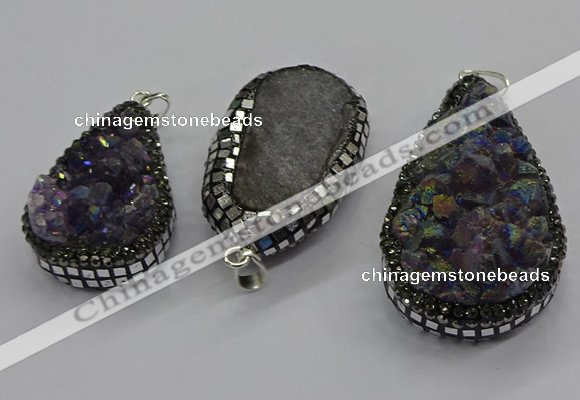 CGP3100 25*40mm - 30*65mm freeform plated druzy amethyst pendants