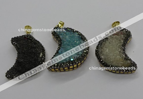 CGP3104 25*40mm moon-shaped druzy agate pendants wholesale