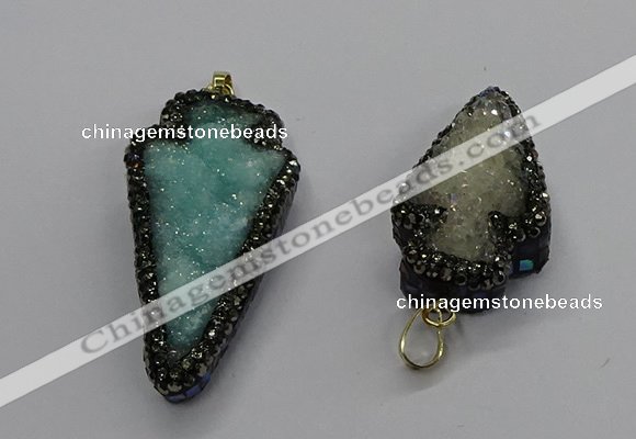 CGP3106 20*40mm - 25*45mm arrowhead druzy agate pendants