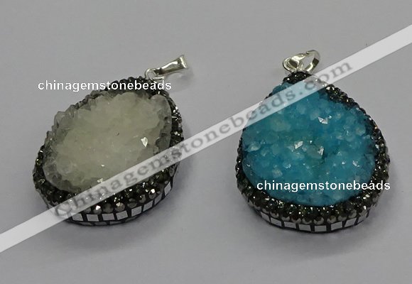 CGP3108 25*45mm flat teardrop druzy agate pendants wholesale