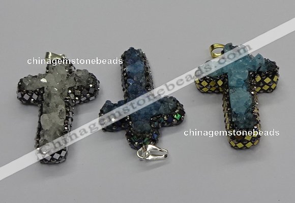 CGP3111 30*50mm cross druzy agate pendants wholesale