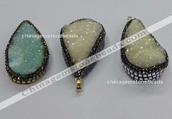 CGP3113 30*55mm flat teardrop druzy agate pendants wholesale