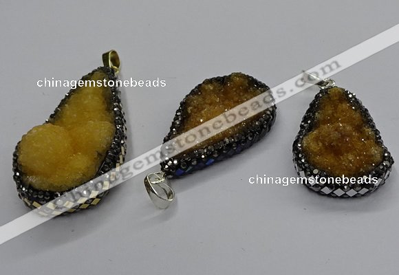 CGP3116 25*45mm - 30*50mm flat teardrop druzy agate pendants