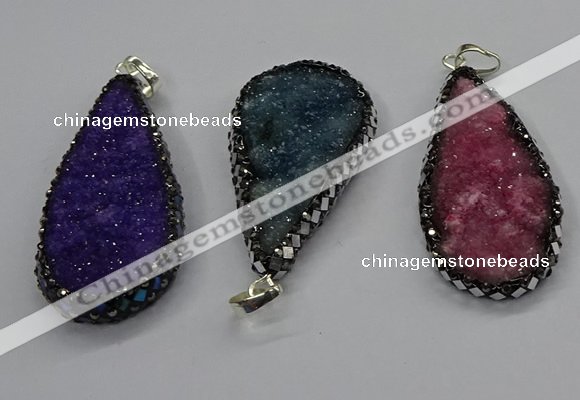 CGP3138 25*50mm - 25*55mm flat teardrop druzy agate pendants