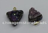 CGP3140 25*30mm - 30*35mm triangle plated druzy amethyst pendants