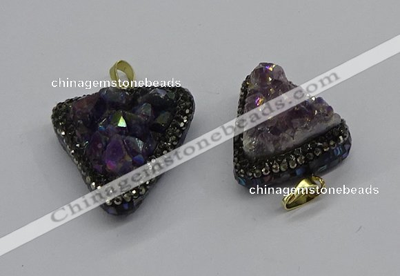 CGP3140 25*30mm - 30*35mm triangle plated druzy amethyst pendants