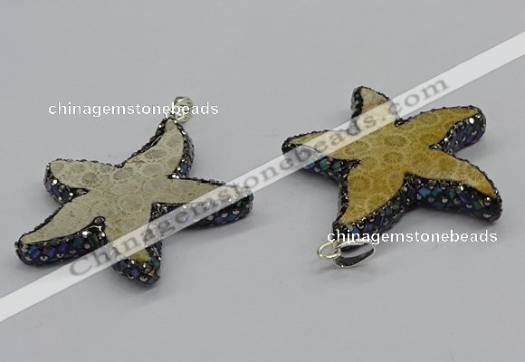 CGP3153 45*50mm starfish fossil coral pendants wholesale