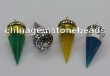 CGP3157 22*50mm faceted cone agate gemstone pendants wholesale