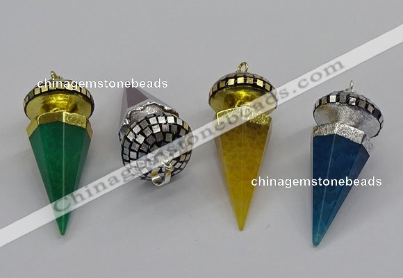CGP3157 22*50mm faceted cone agate gemstone pendants wholesale