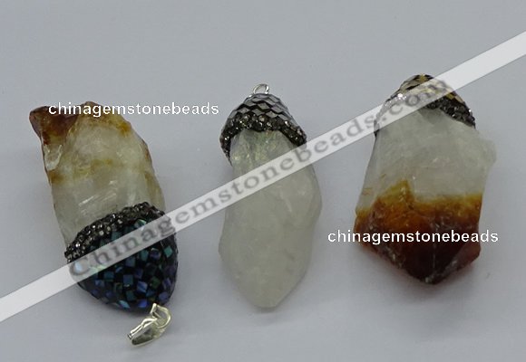 CGP3209 25*45mm - 28*50mm nuggets citrine & white crystal pendants