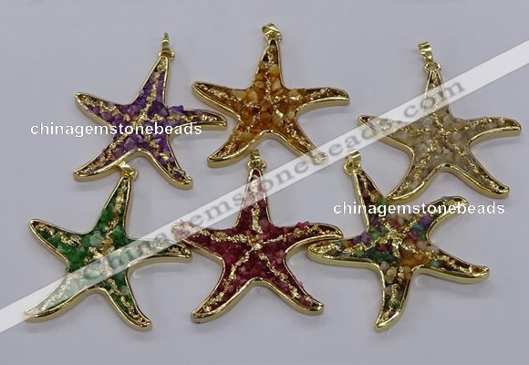 CGP3239 55*58mm starfish druzy agate pendants wholesale