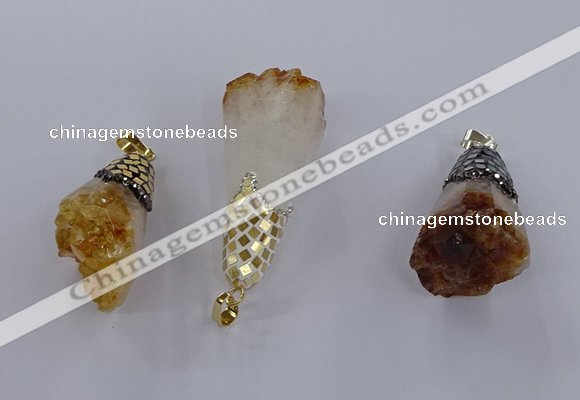 CGP3298 20*40mm - 25*45mm faceted freeform druzy citrine pendants