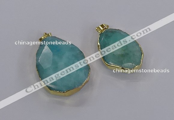 CGP3341 25*35mm - 30*40mm faceted freeform blue sponge quartz pendants