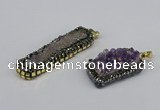 CGP3383 10*35mm - 15*50mm rectangle plated druzy amethyst pendants