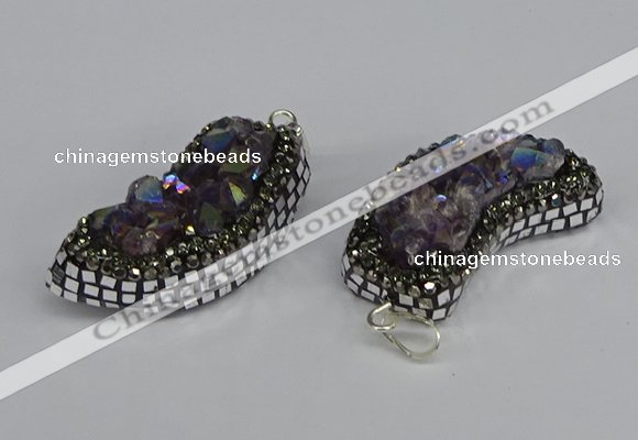 CGP3385 18*40mm - 22*45mm horn plated druzy amethyst pendants