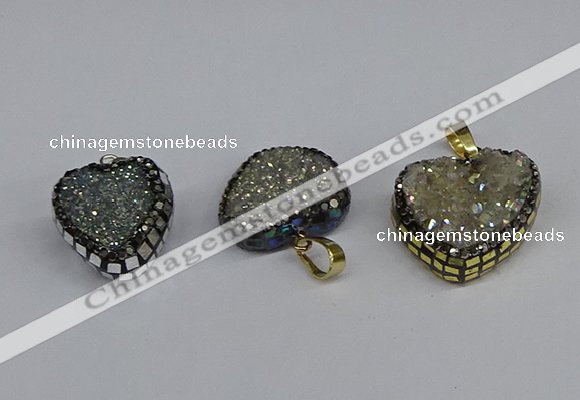 CGP3390 20*20mm - 25*25mm heart plated druzy agate pendants