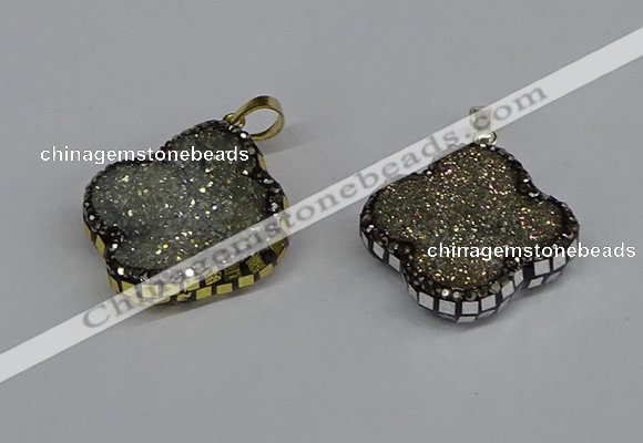 CGP3392 28*28mm - 30*30mm flower plated druzy agate pendants