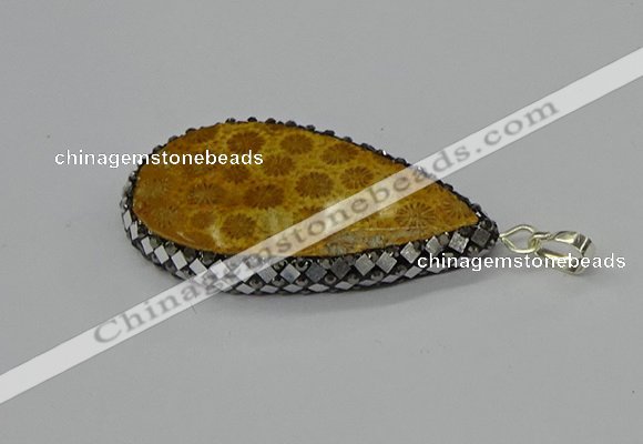 CGP3416 30*50mm - 35*55mm flat teardrop fossil coral pendants