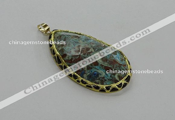 CGP3478 30*50mm - 35*55mm faceted flat teardrop ocean agate pendants