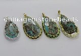 CGP3480 30*50mm - 35*55mm faceted flat teardrop ocean agate pendants