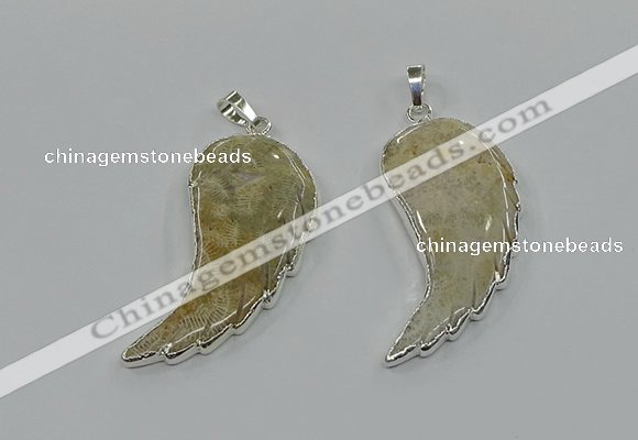 CGP3483 22*45mm - 25*50mm wing-shaped fossil coral pendants