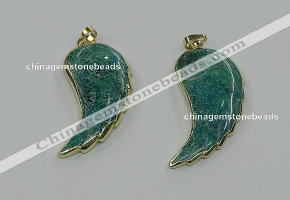 CGP3496 22*45mm - 25*50mm wing-shaped fossil coral pendants