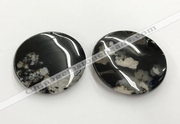 CGP3523 52mm - 58mm flat round sakura agate slab pendants