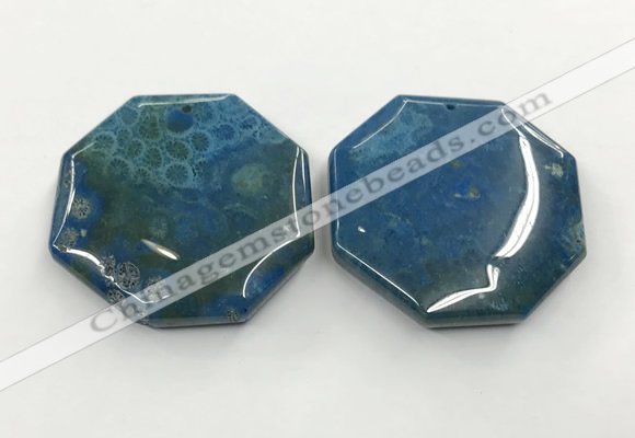 CGP3549 50mm - 53mm octagonal chrysanthemum agate slab pendants