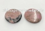 CGP3624 48mm - 51mm flat round rhodochrosite gemstone pendants