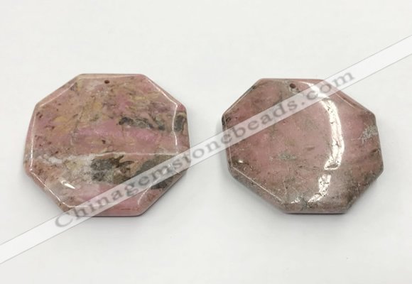 CGP3625 48mm - 50mm octagonal rhodochrosite gemstone pendants