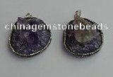 CGP366 30*40mm - 35*45mm freeform crystal glass & amethyst pendants