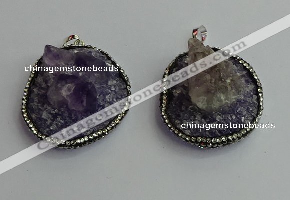 CGP366 30*40mm - 35*45mm freeform crystal glass & amethyst pendants