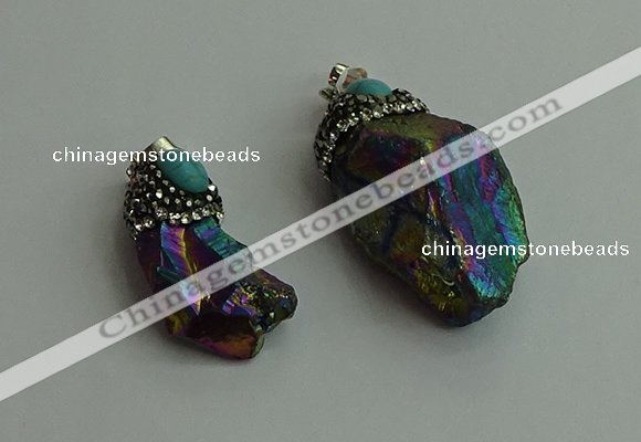 CGP499 15*30mm - 25*40mm nugget plated quartz pendants wholesale